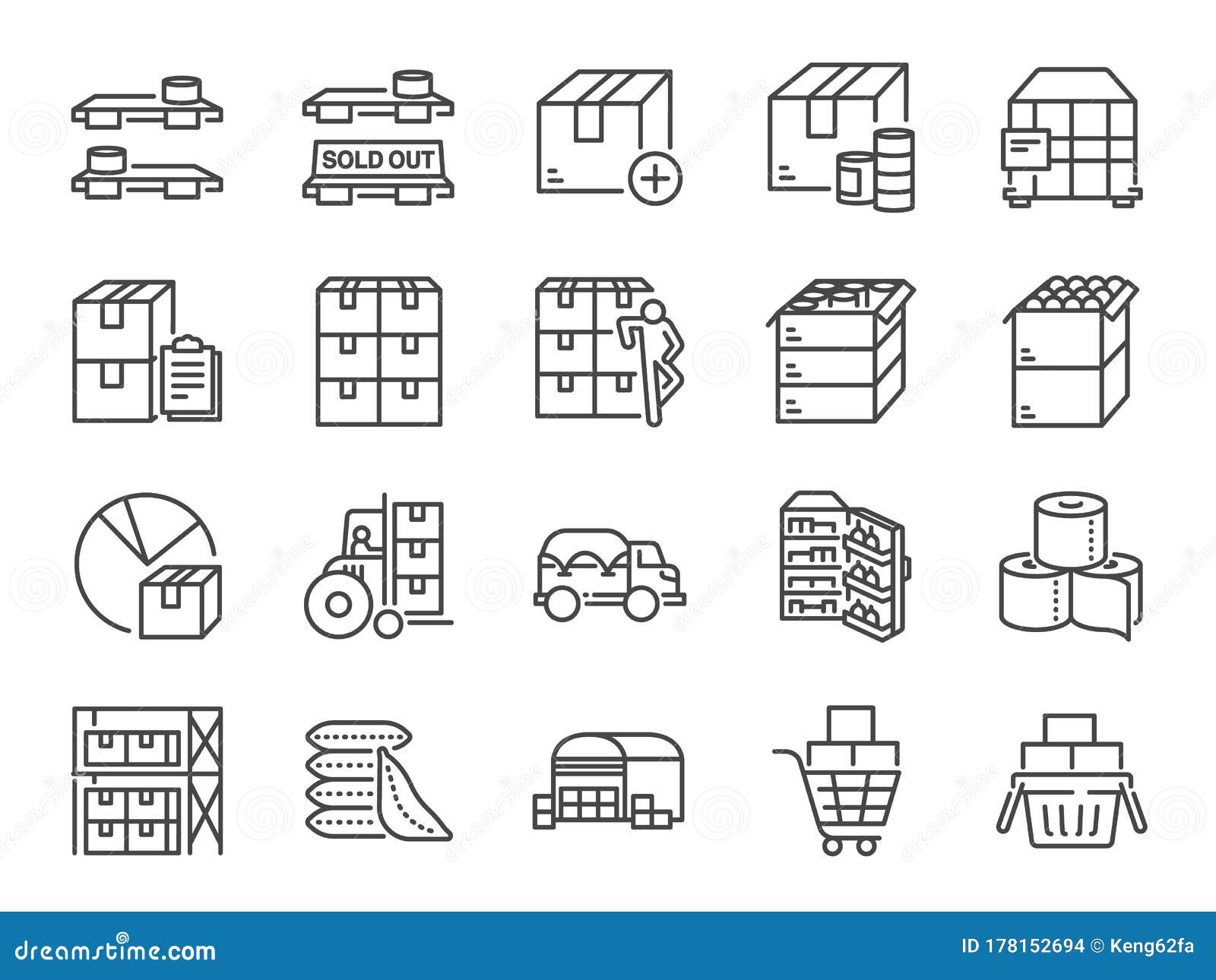 stockpile line icon set. included icons as boxes, container, inventory, supplies,ÃÂ stock up, food and more.
